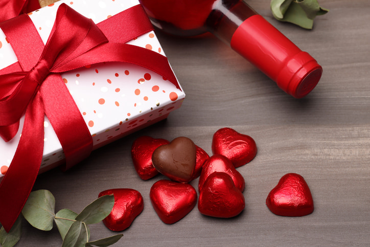 Wine and chocolates. Valentine's Day gift concept
